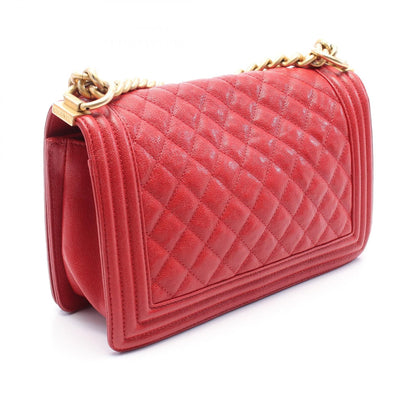 Chanel Red Boy Shoulder Bag Leather Caviar