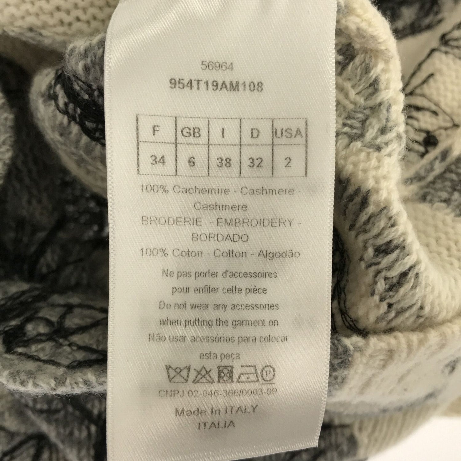 Dior Crew Neck Sweater Knit Cashmere White 34