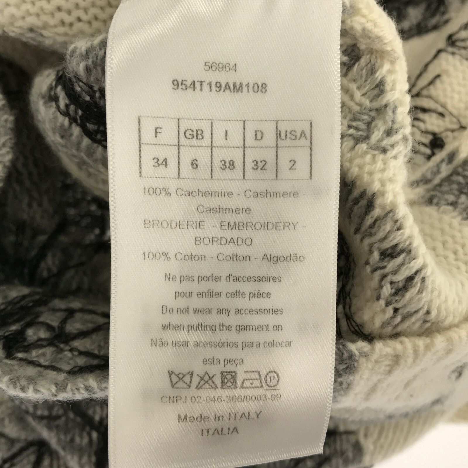 Dior Crew Neck Sweater Knit Cashmere White 34