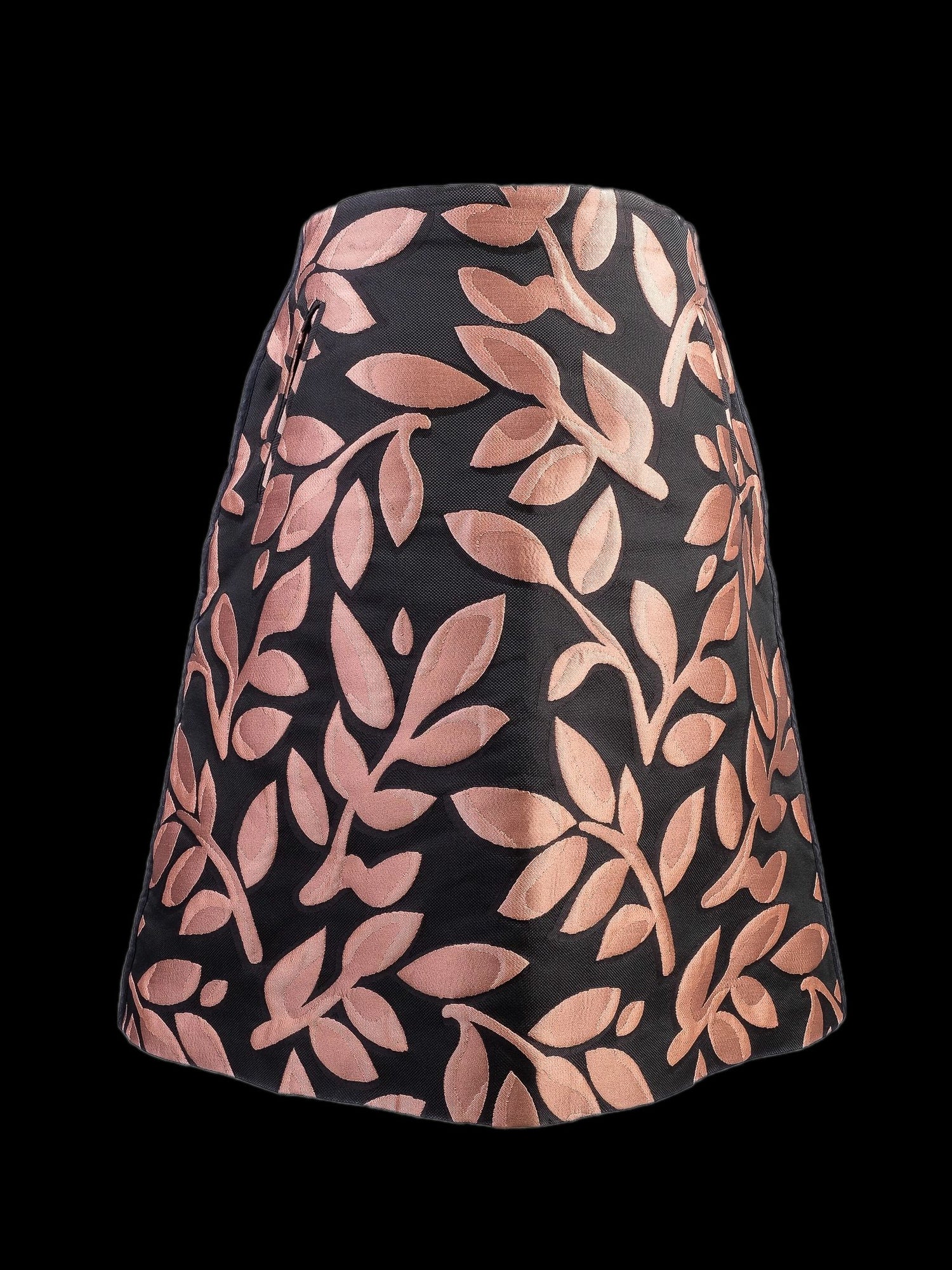 Excellent Marni Black Skirt with Pink Leaf Pattern Size M