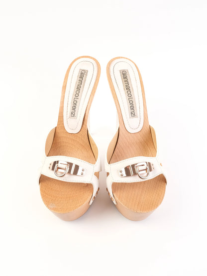 Excellent Gianmarco Lorenzi White Leather High-Heeled Sandals Size 38