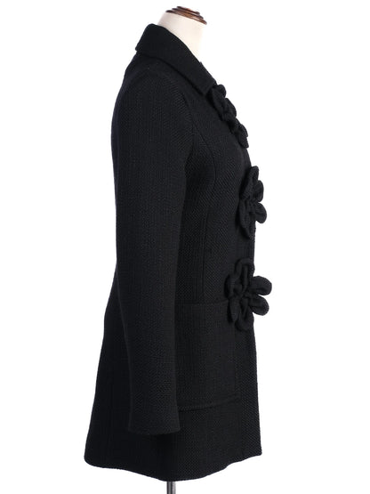 Excellent Anne Fontaine Black Wool Coat with Floral Embellishments