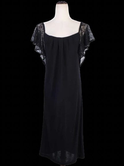 Excellent Tara Jarmon Black Vinyl Dress with Lace Sleeves Size M