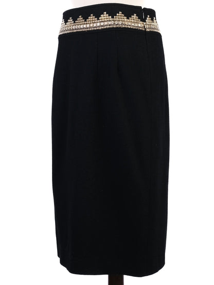 Excellent Class Roberto Cavalli Black Wool Skirt Suit with Beaded Collar