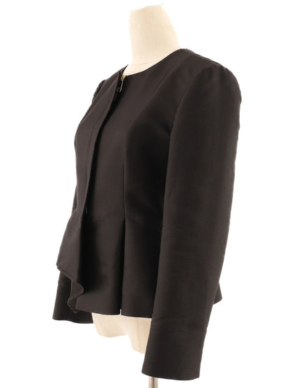 Excellent MaxCo Black Silk Peplum Jacket Size M Women&