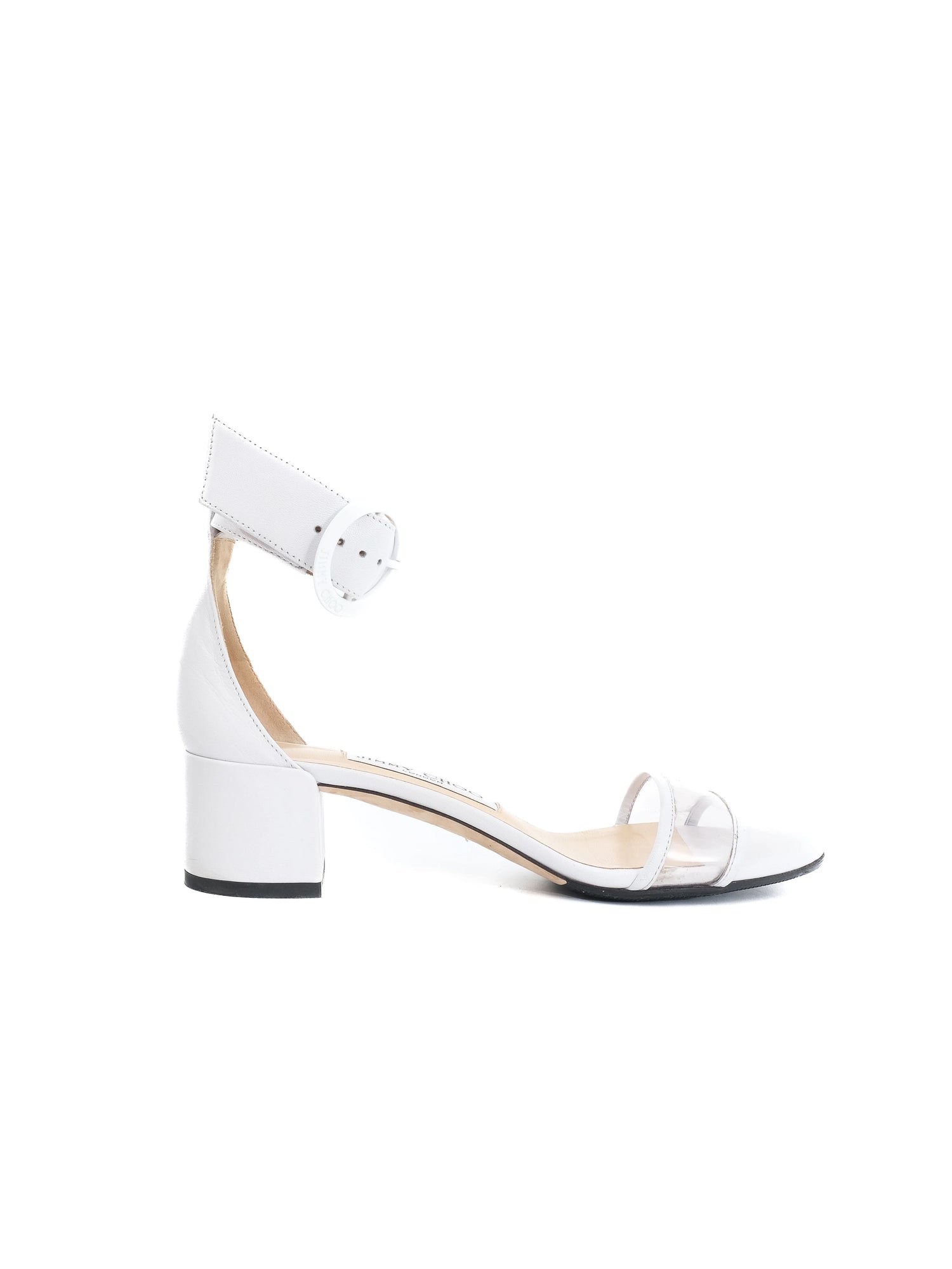 Jimmy Choo White Leather Heeled Sandals with Ankle Strap