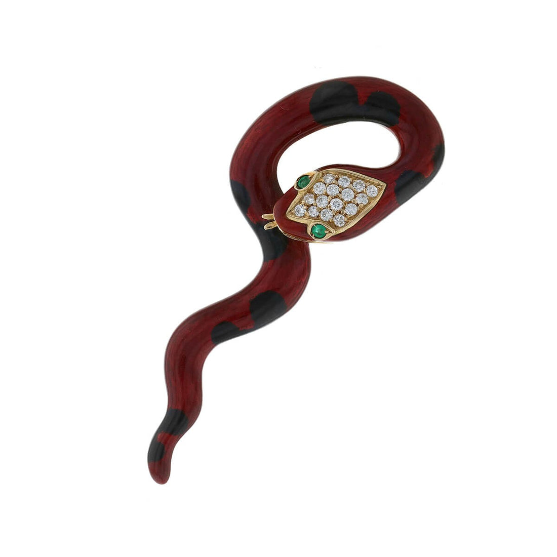 David Webb gold, enamel, diamonds and emeralds brooch