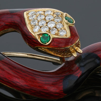 David Webb gold, enamel, diamonds and emeralds brooch