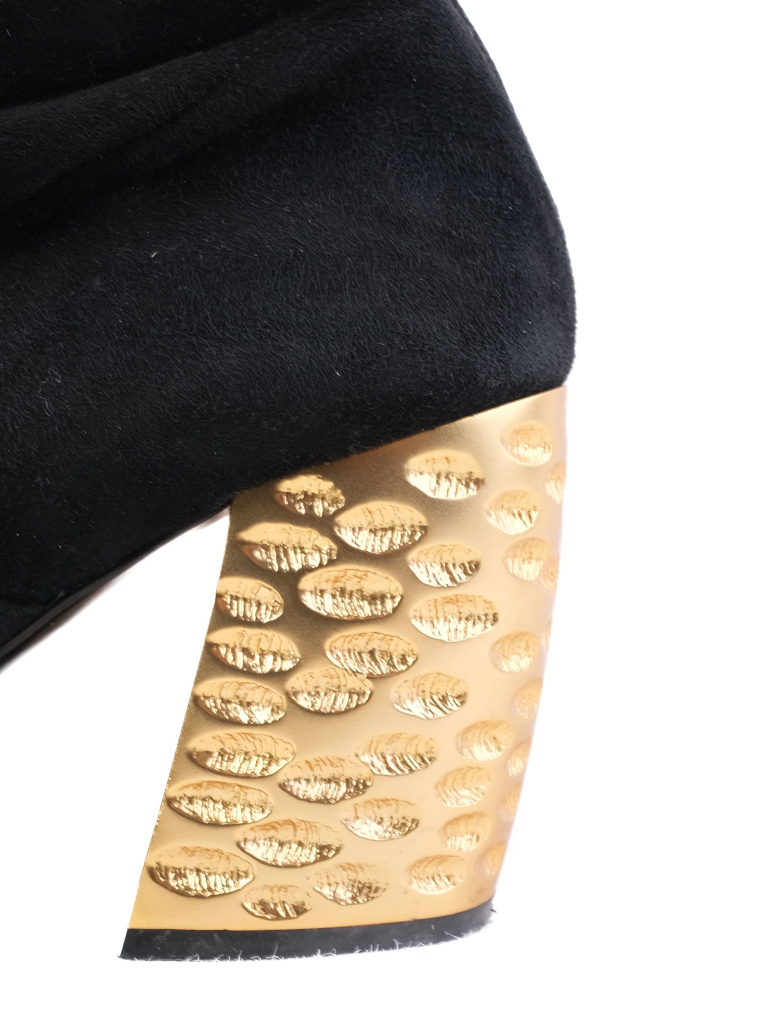 Excellent Prada Black Leather Thigh-High Boots Size 40 with Gold Accents