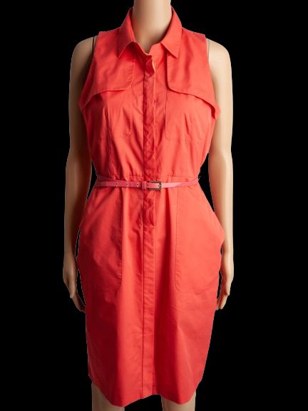 Good Elie Tahari Red Cotton Dress with Collar &amp; Belt