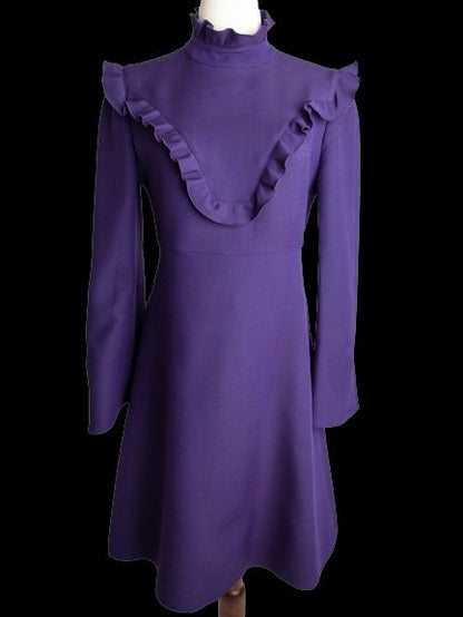 Good Condition Fendi Purple Dress Long Sleeve Ruffled Details Size N/A