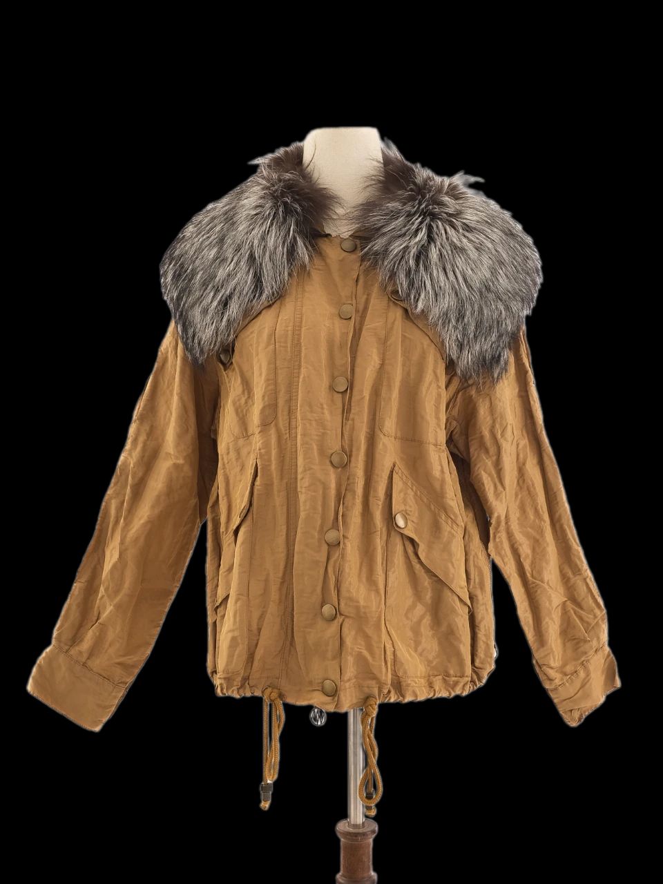 Excellent Brown Jacket with Fur Collar Size S WomenÕs Polyester