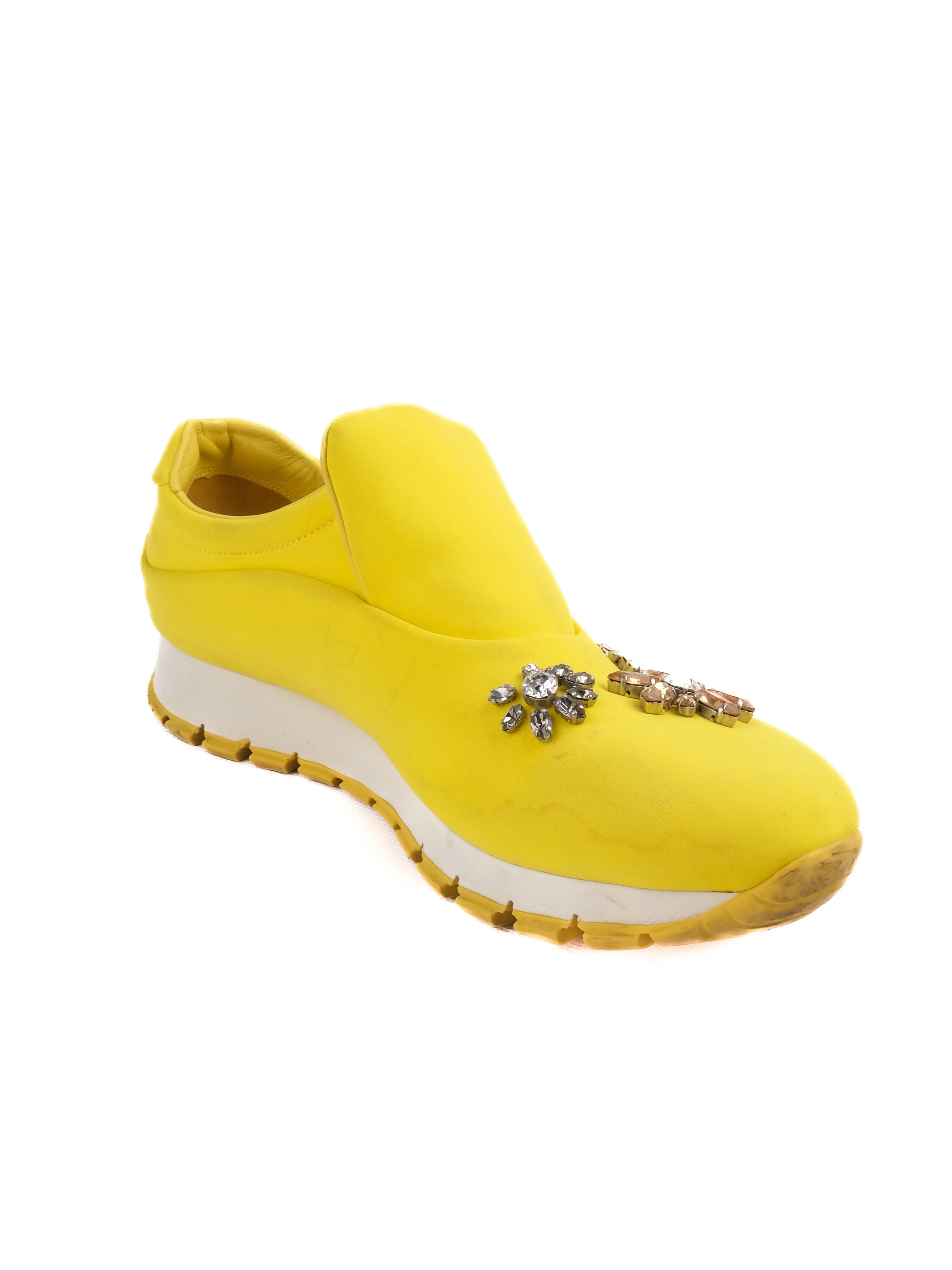 Good Prada Yellow Fabric Slip-On Jewel Shoes Size 38 Women