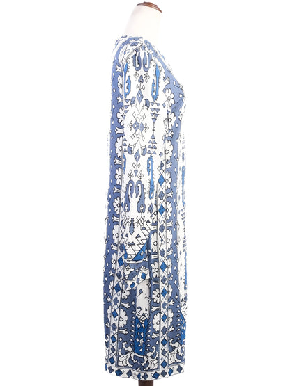 Excellent Tory Burch Blue &amp; White Geometric Dress Size L