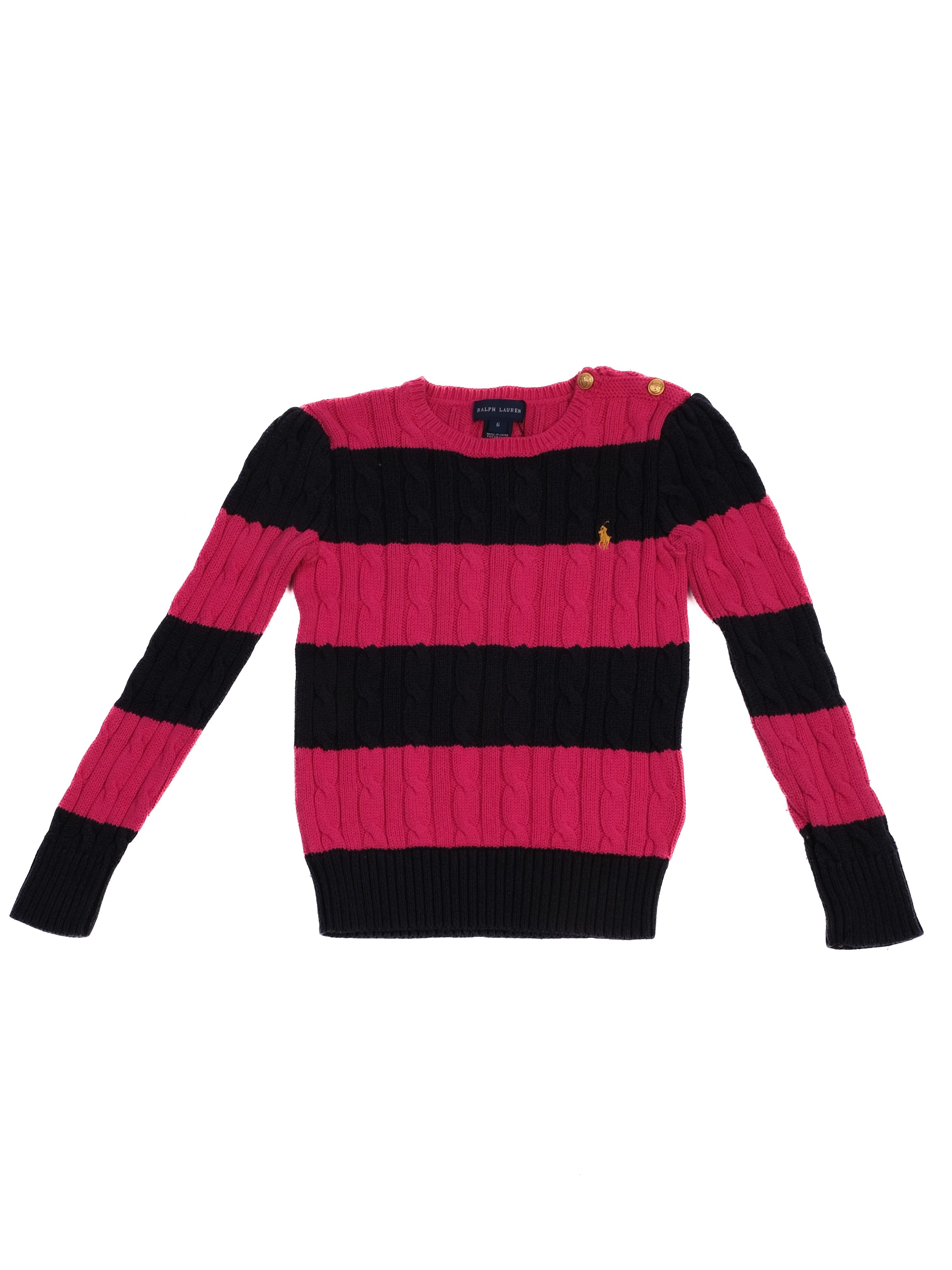 Excellent Ralph Lauren Pink Cable-Knit Wool Sweater Size 6 for Kids