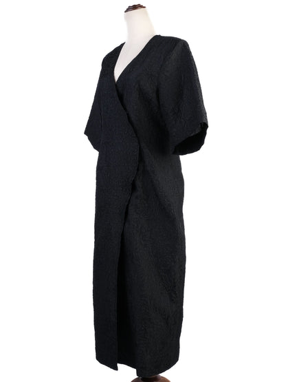 Excellent Ganni Black Long-Sleeved Midi Dress Size M Polyester