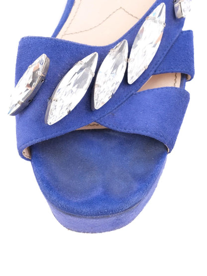 Excellent Prada Blue Platform Sandals Suede Size 40 with Buckle