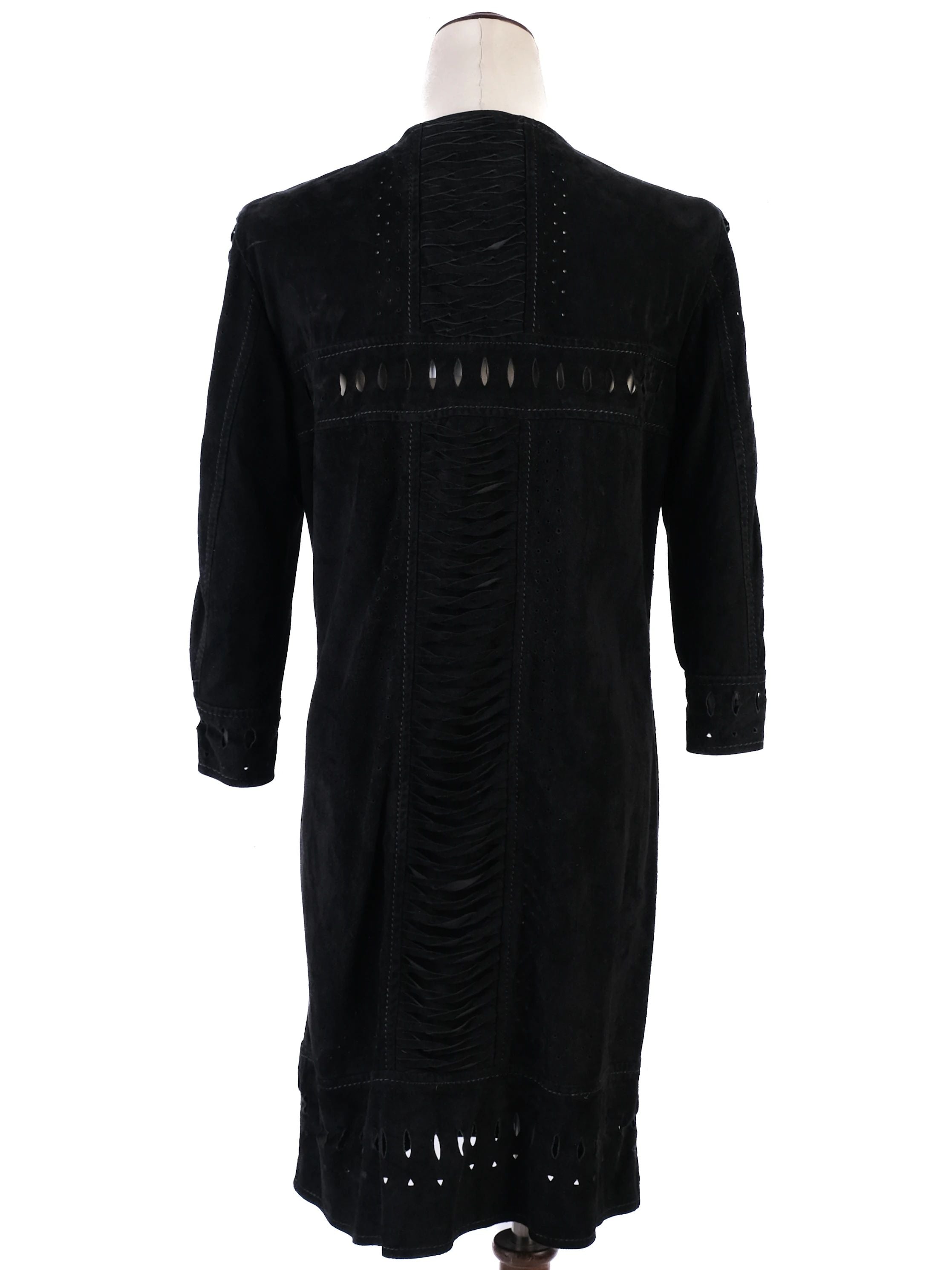 Class Roberto Cavalli Black Leather Long Coat Excellent Condition