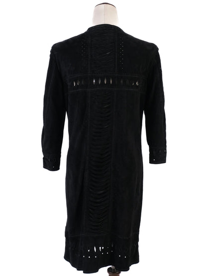 Class Roberto Cavalli Black Leather Long Coat Excellent Condition