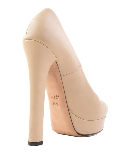 Excellent Gucci White High-Heeled Platform Shoes Leather Women&