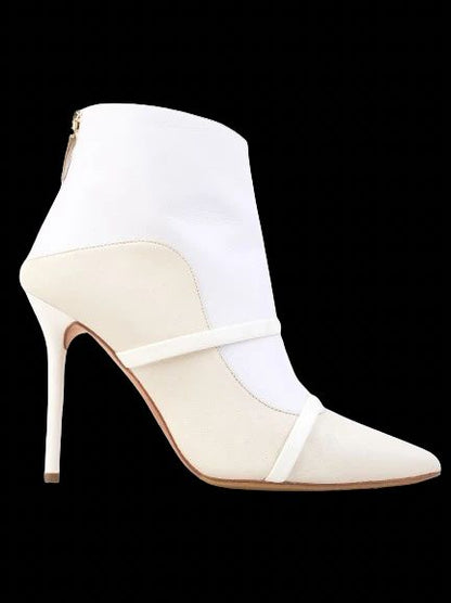 Excellent Malone Souliers White Leather High-Heeled Ankle Boots Size 39