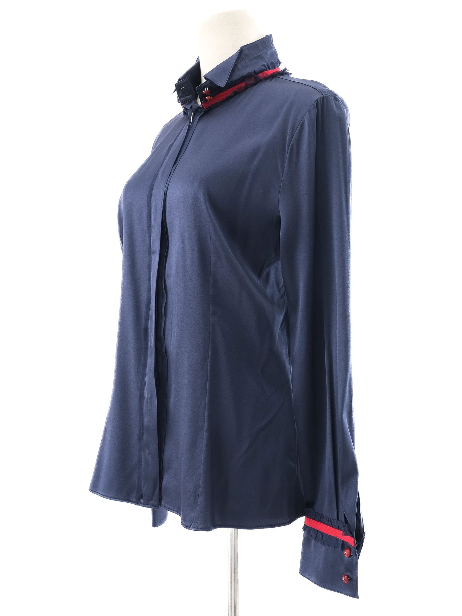 Excellent Emporio Armani Blue Silk Long-Sleeved Shirt Size M