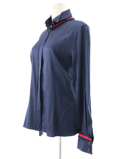 Excellent Emporio Armani Blue Silk Long-Sleeved Shirt Size M