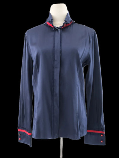 Excellent Emporio Armani Blue Silk Long-Sleeved Shirt Size M