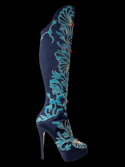 Excellent Charlotte Olympia Over-the-Knee Boots Navy Blue Size 37.5