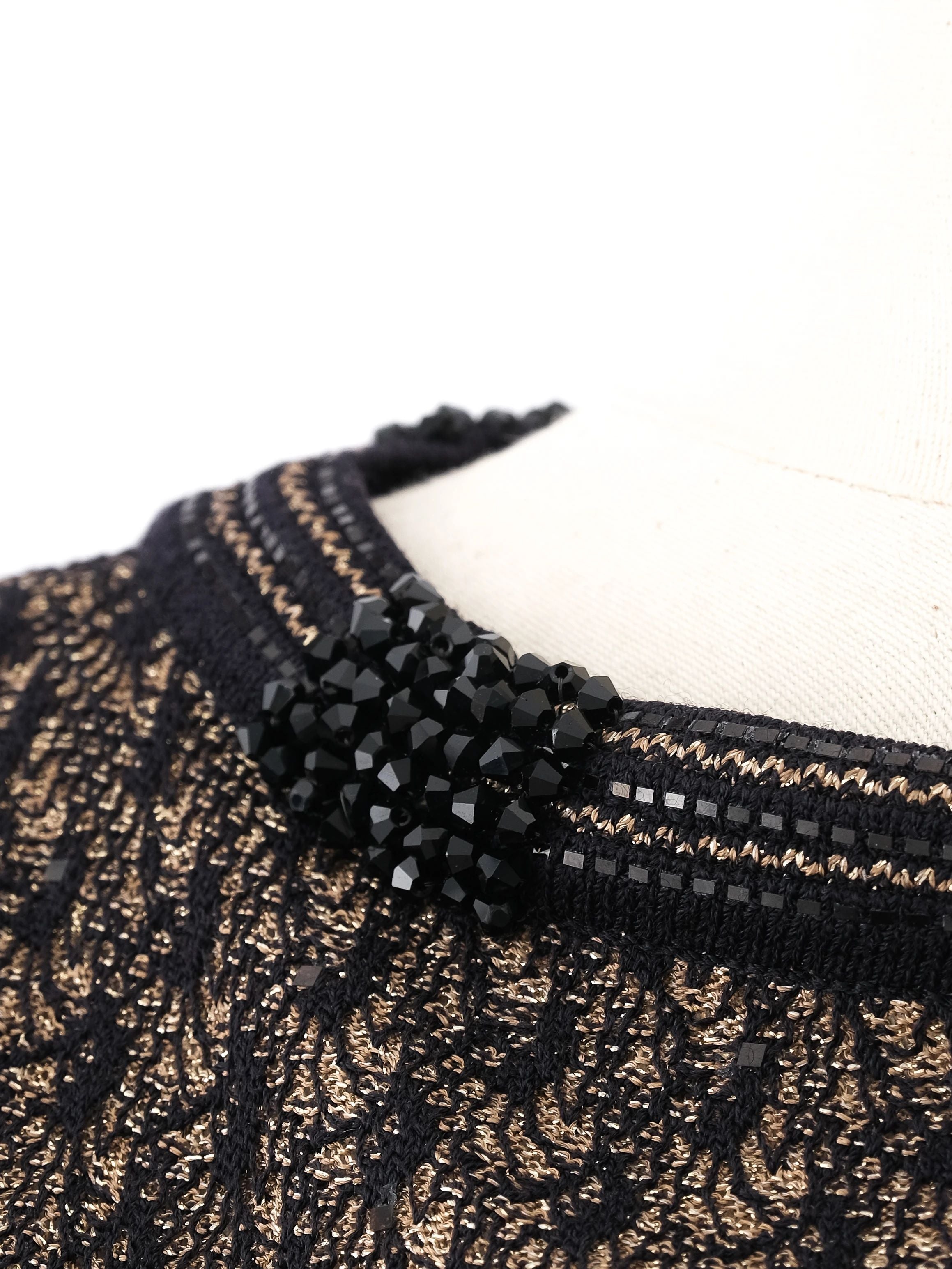 Excellent St. John Geometric Long-Sleeved Dress Size S Black/Brown