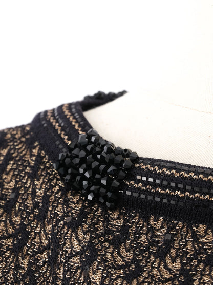 Excellent St. John Geometric Long-Sleeved Dress Size S Black/Brown