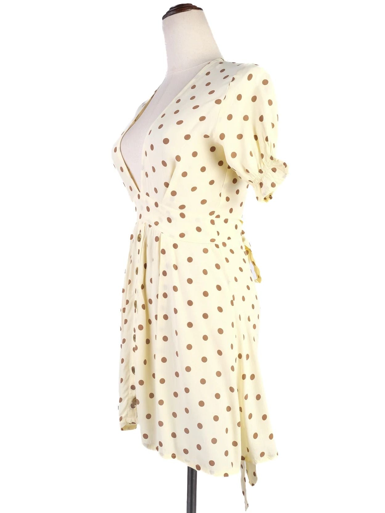 Excellent Faithfull The Brand Yellow V-Neck Polka Dot Dress