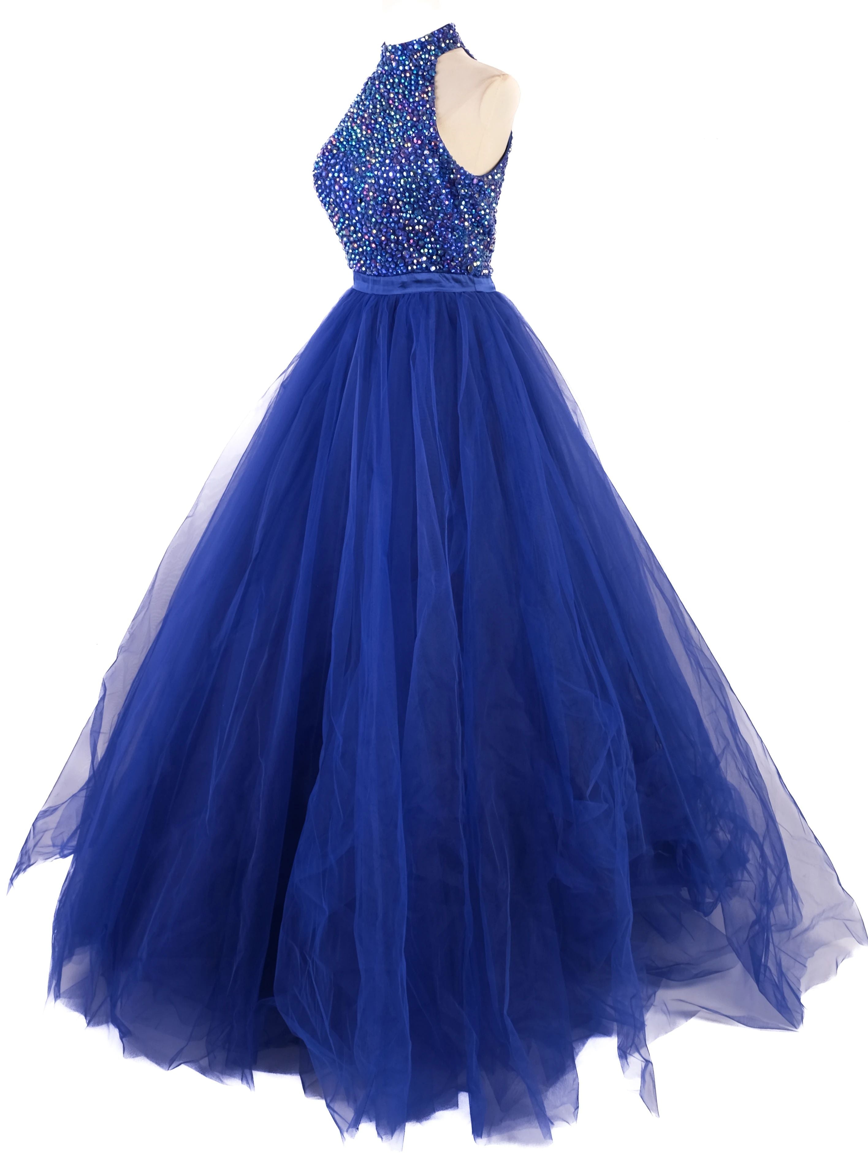 Perfect Sherri Hill Blue Ball Gown Size M with Beaded Bodice