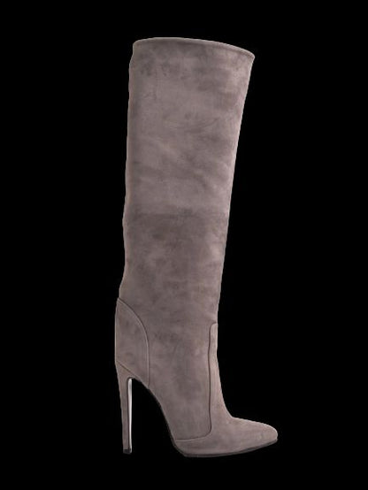 Good Iren Vartik Gray Genuine Suede Knee-High Stiletto Boots Size 37