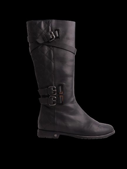 Excellent Lesilla Black Leather Knee-High Boots Size 38 with Buckles