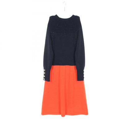 Chanel Navy Brown Coco Mark Button Dress Wool P 78446k 11310