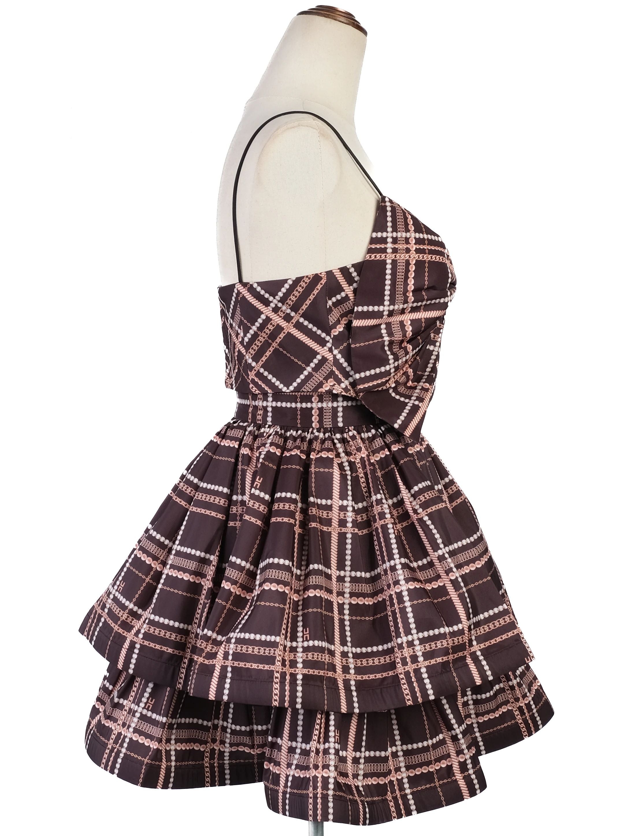 NEW Elisabetta Franchi Black Plaid Dress with Bow Size M