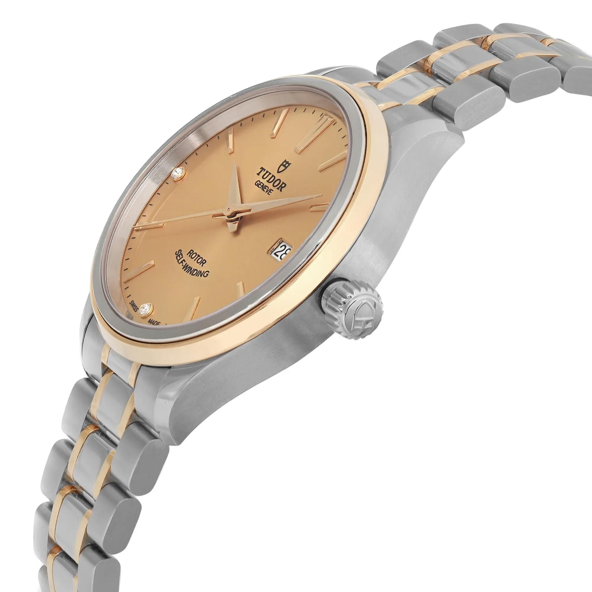 Tudor Style 18K Yellow Gold Steel 38mm Champagne Diamond Dial Watch 12503-0004