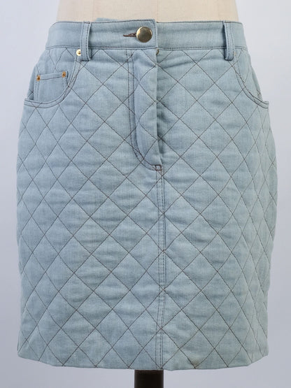 Excellent Moschino Blue Quilted Denim Jacket &amp; Skirt Set