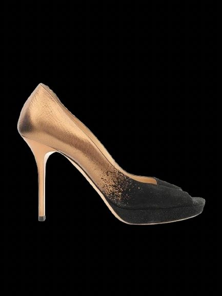 Jimmy Choo High-Heeled Shoes Black Gold Leather Size 37 Excellent