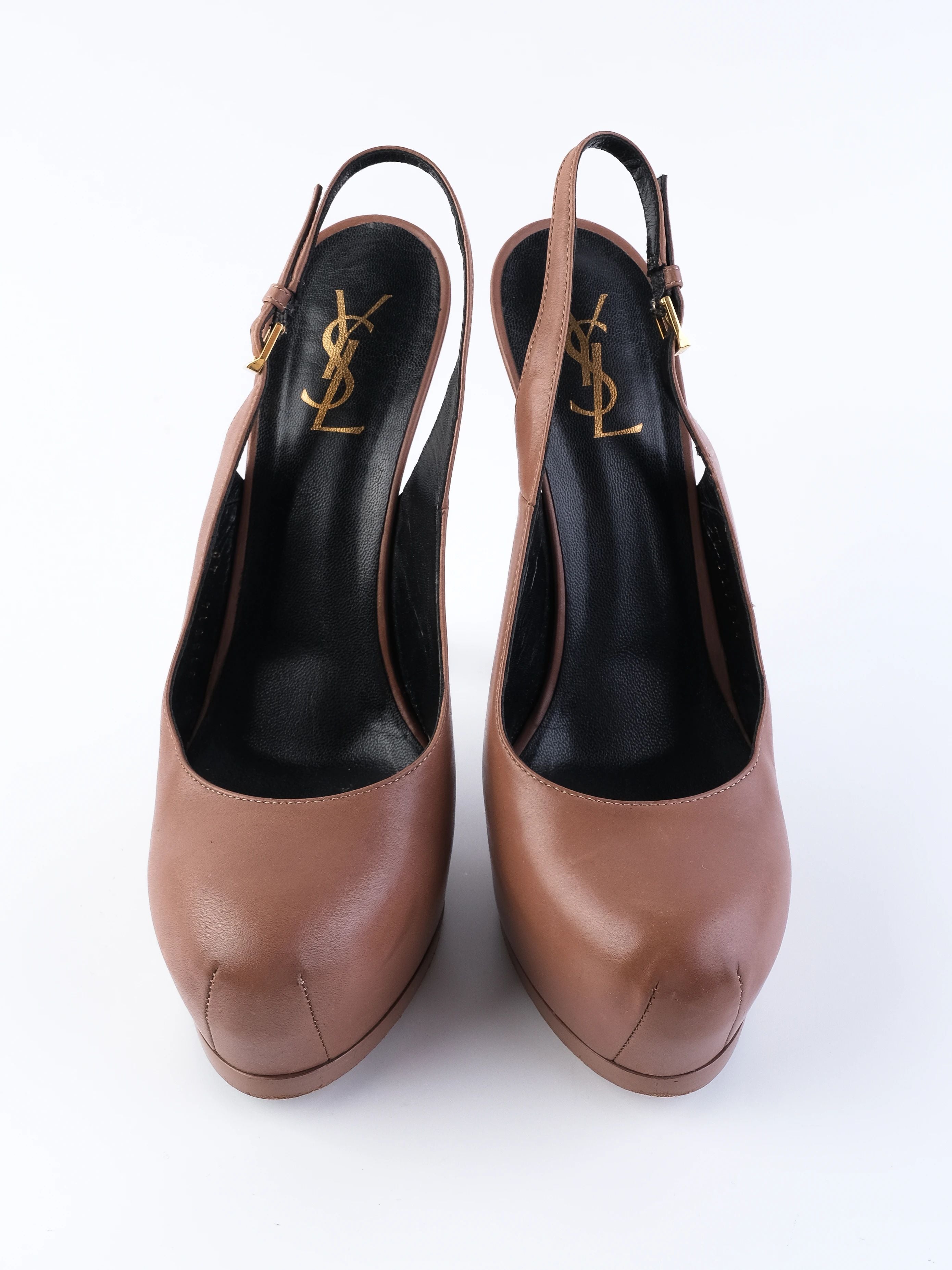 Excellent Yves Saint Laurent Orange Leather Slingback High Heels Size 40