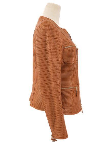 Excellent Luisa Spagnoli Orange Leather Jacket Women Size M