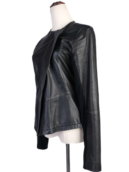 Excellent Emporio Armani Black Leather Jacket Women Size M