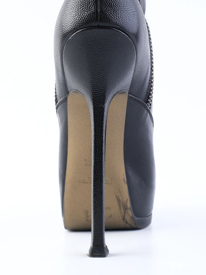 Yves Saint Laurent Black Leather High-Heeled Boots Size 38