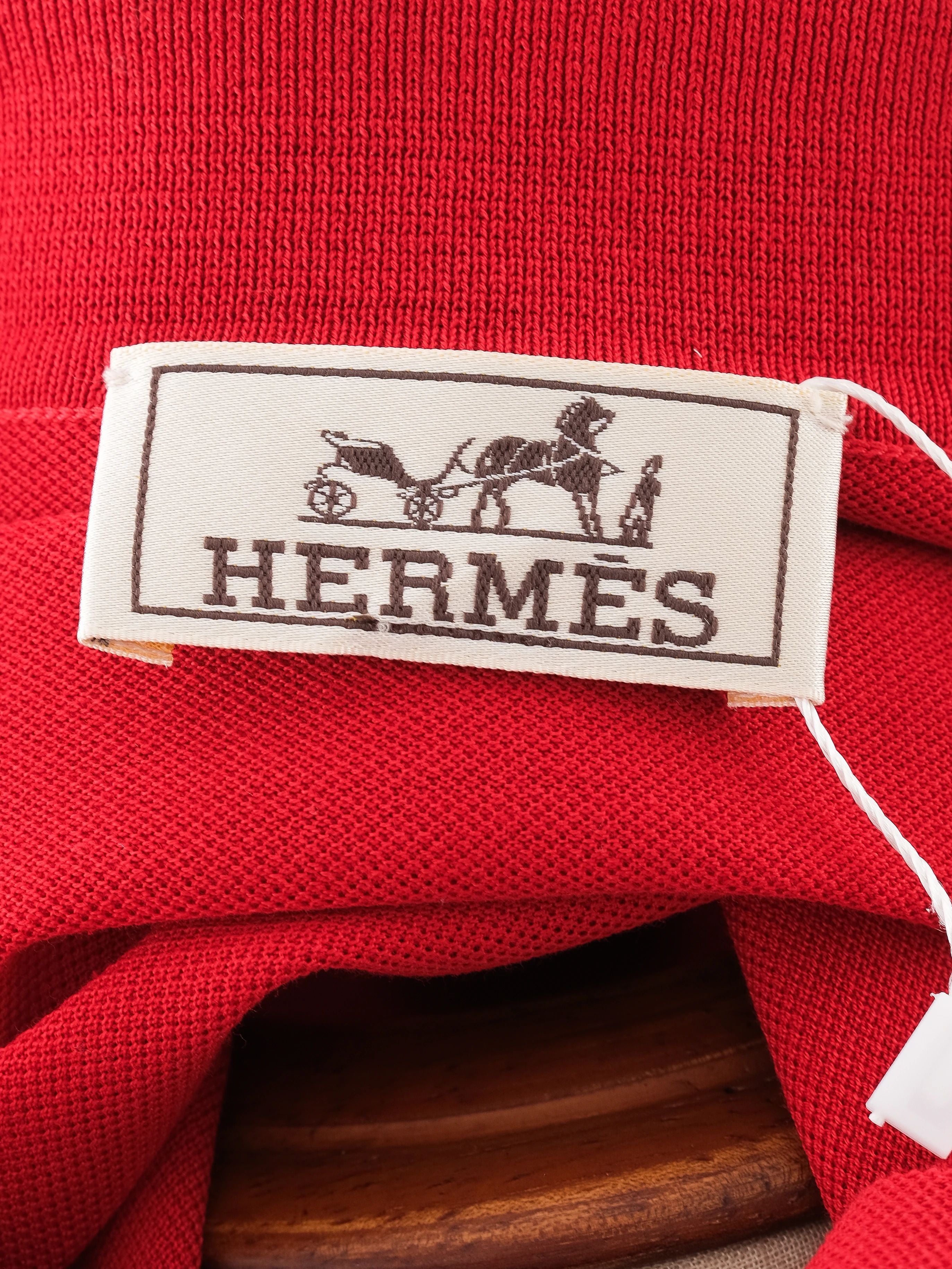 Excellent Hermes Red Cotton Polo Shirt Size L for Men