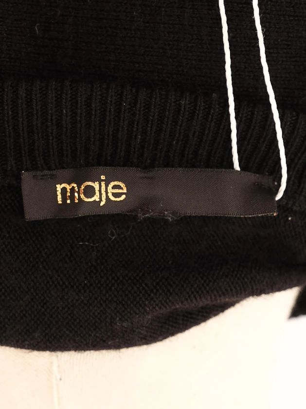 Excellent Maje Black Wool Sweater &amp; Green Pleated Skirt Set for Women