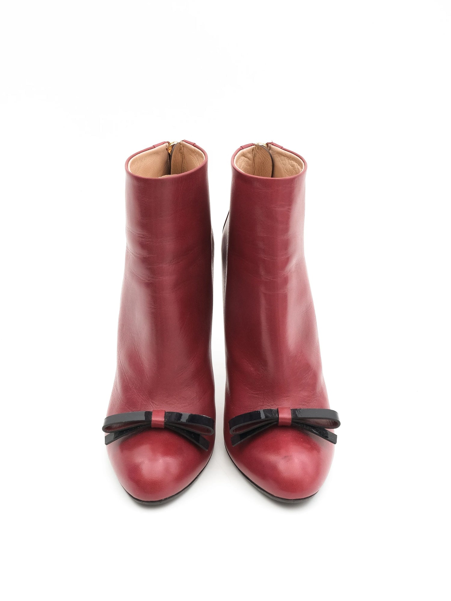 Excellent Nina Ricci Red Leather Heeled Ankle Boots Size 37.5