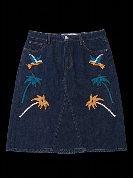 Victoria Beckham Denim Skirt Blue Size L with Embroidery