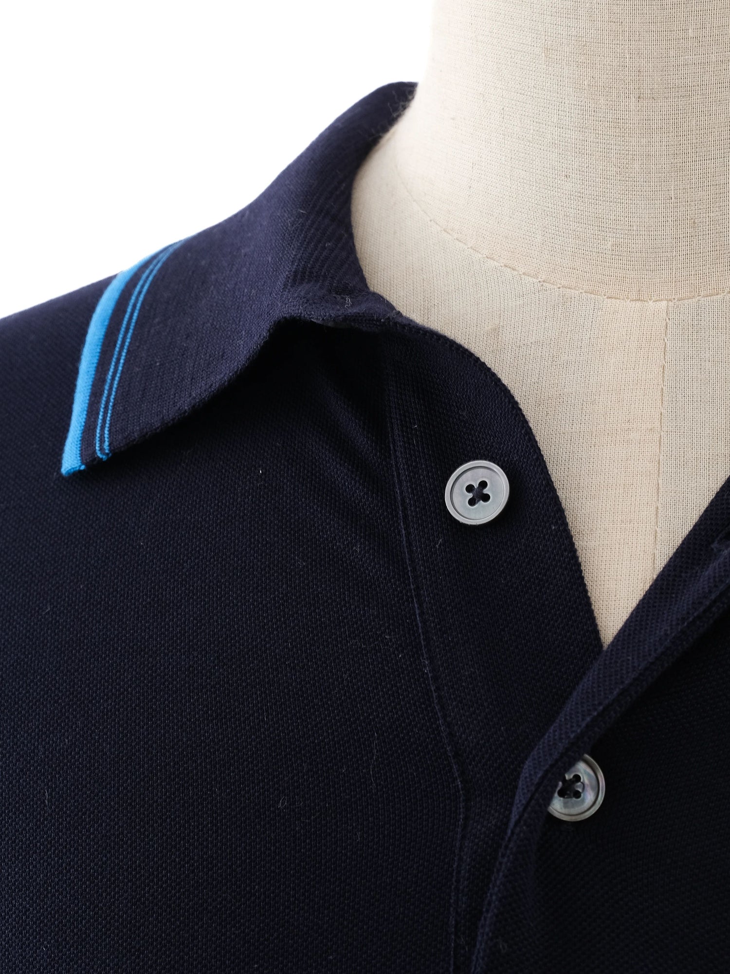 Excellent Hermes Blue Polo Shirt Cotton Size L Double Stripe