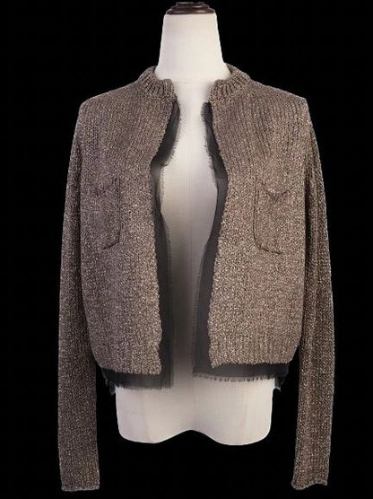 Excellent Nude Gray Viscose Knitted Jacket with Pockets Women&